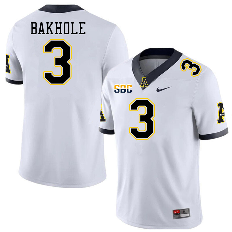 Appalachian State Mountaineers #3 Joseph Bakhole College Football Jerseys Stitched-White Appalachian State Mountaineers #3 Joseph Bakhole College Football Jerseys Stitched-White
